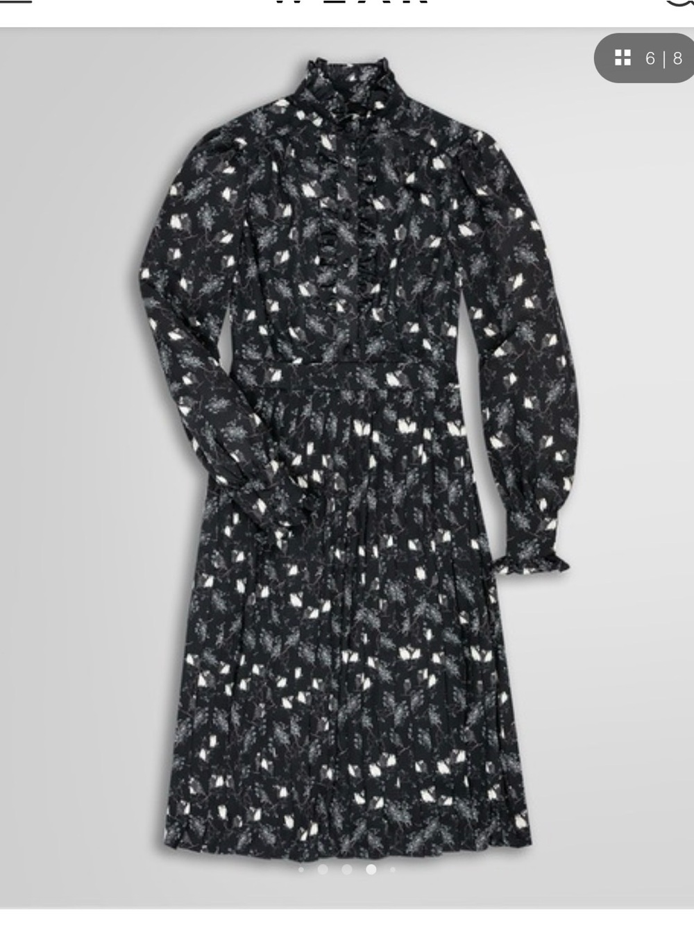 Brooks Brothers Long-Sleeve Black Floral Ruffle owl print Neck Dress. - Picture 7 of 14